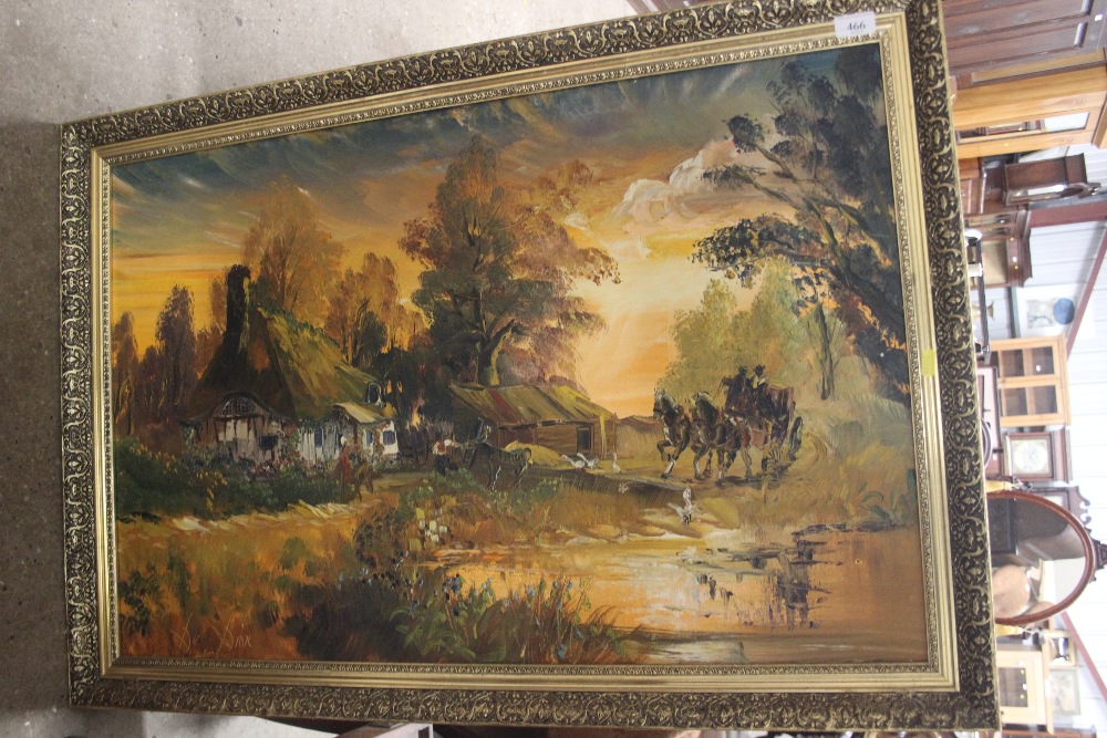 A large modern gilt framed oil on canvas study dep