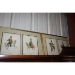 A set of six coloured cavalry prints, contained in