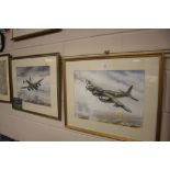 S T Gleed, two watercolour studies of aeroplanes contained in