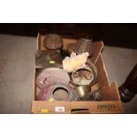 A box of various metalware etc.