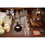 A quantity of various drinking glasses; vases deca