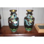 A pair of cloisonné dragon decorated vases