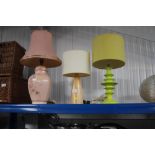 Three table lamps and shades