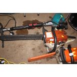 A petrol powered chainsaw