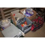 Four boxes and a tool bag of various hand tools et