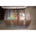 Two boxes of various books to include Beano annuals