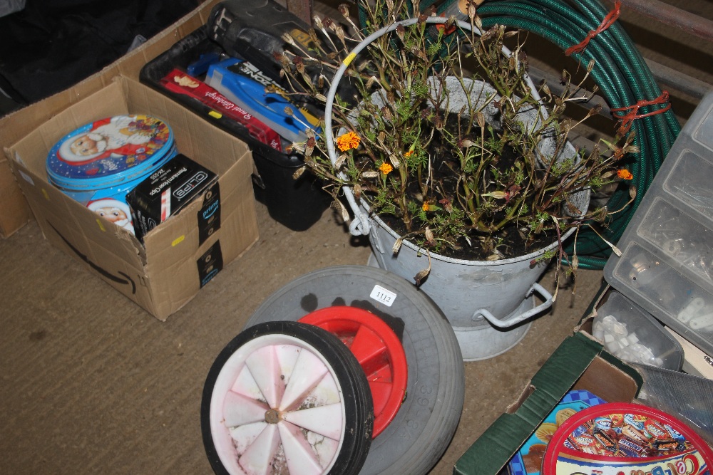 A galvanised mop bucket and contents; together wit