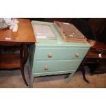 A green painted two drawer chest