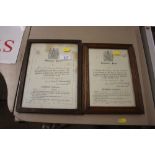 Two WWI volunteer force service scrolls in frames
