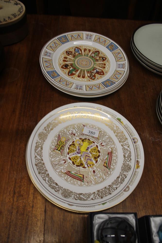 A Spode Medieval World cabinet plates; three Cante