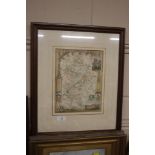 A framed and glazed map of Bedfordshire