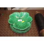 Seven Wedgewood Green Majolica desert plates