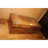 A Victorian walnut and brass inlaid writing box