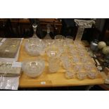 A quantity of cut glass sundae dishes; various bow