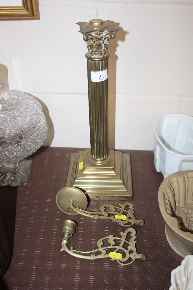 A brass Corinthian column table lamp base; and two