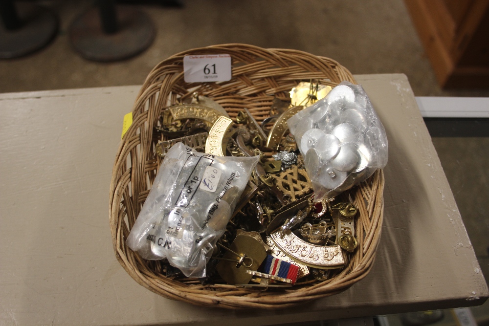 A basket of military badges