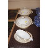 Two Minton and Jubilee tureens and covers; and a gravy boat on stand