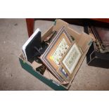 A box containing three Moghul paintings; a pair of