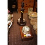 An Art Deco Bakelite table lamp base and a wooden