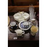 A Coalport strawberry dish; four champagne glasses