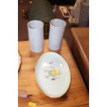 A Minton china oval decorated dish and a pair of p
