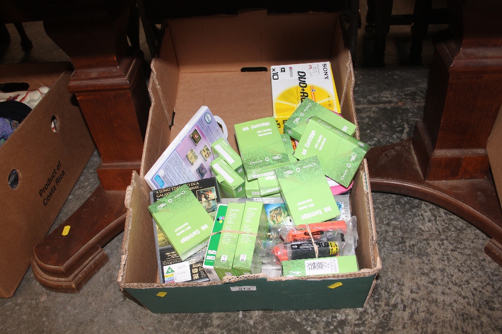 A box of various ink cartridges etc.