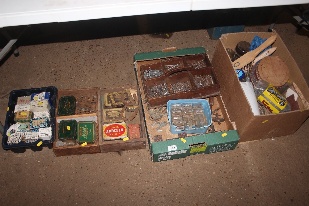 Five boxes of various nails; screws; wire wool etc