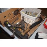 A box of hand tools and door furniture