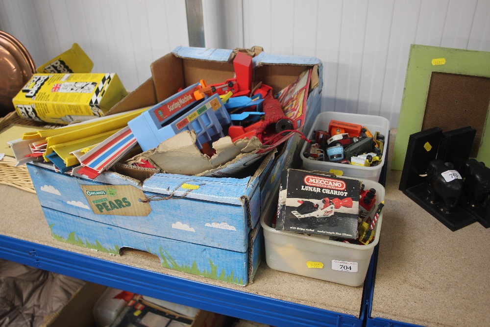 Two boxes of various die cast vehicles together wi