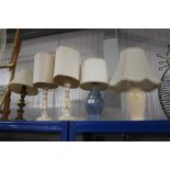 Five various table lamps and shades