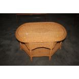 A two tier wicker coffee table