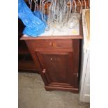 A marble top pot cupboard, fitted single drawer
