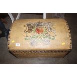 A studwork and domed top trunk, with crest decorat