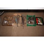 Five trays of various furniture fittings; hinges e