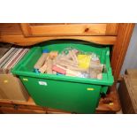 A box of children's wooden building blocks etc