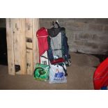 A quantity of golfing related items; two golf bags