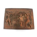 A Francois Du Quesnoy pottery plaque, depicting cherubs amongst foliage, circa 1892, 29cm x 40cm