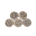 Five Chinese white metal tokens