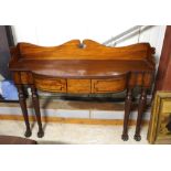 A George IV mahogany tray top wall standing serving table, of bow fronted form, fitted two drawers