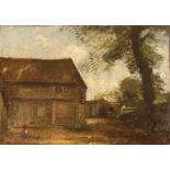 Late 19th/early 20th Century Suffolk school, study of farm buildings, indistinctly signed verso, oil