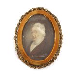 19th Century school, miniature portrait study of an elderly gentleman, in oval pierced brass