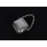 A Georgian silver vinaigrette, in the form of a simulated wicker bag, suspended by a chain, the