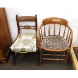 An early 20th Century oak spindle back desk chair; and a Regency mahogany and brass inlaid dining