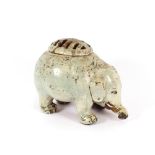 An unusual 19th Century glazed pottery Japanese incense burner, in the form of an elephant, 44cm