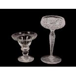 An Antique glass rummer, on twist stem and circular spread foot; and a cut glass long stemmed
