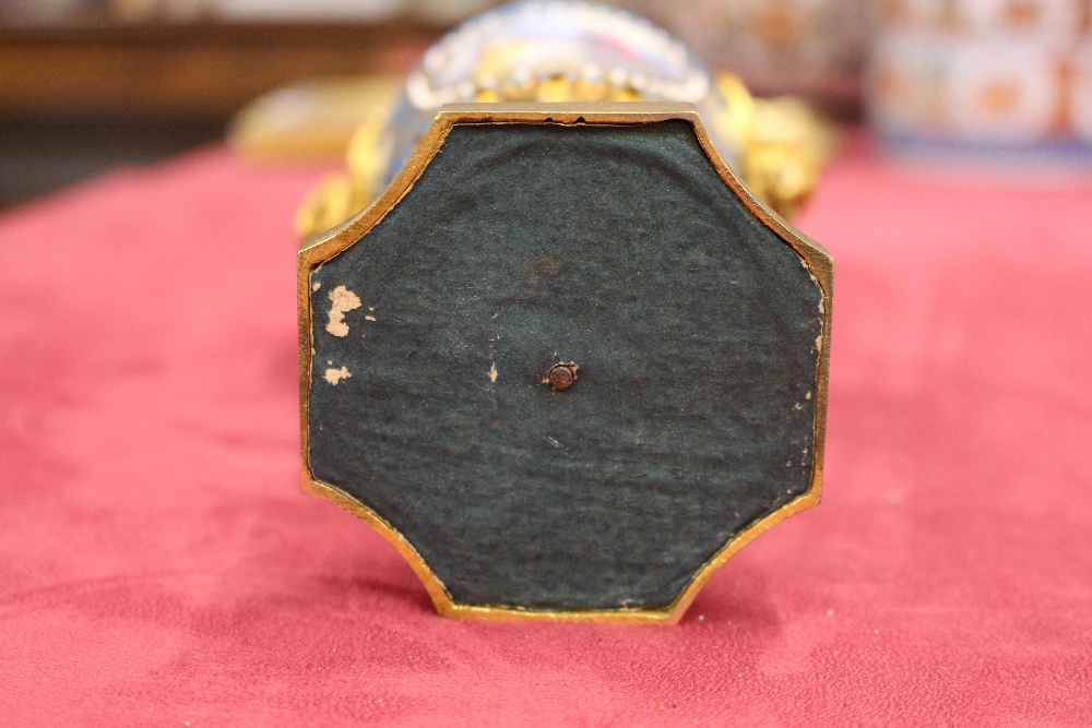 A pair of 19th Century Sevres style gilt metal mounted urns and covers, surmounted by foliate and - Image 19 of 19