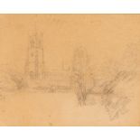 Thomas Churchyard, pencil drawing study of St. Mary's church, Woodbridge, 13.5cm x 16.5cm