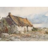 Scott Rankin, study of a highland loch scene with crofter's cottage and sheep in the fore ground,