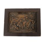 Three bronzed plaques of cherubs and other figures in relief, 11cm x 14cm