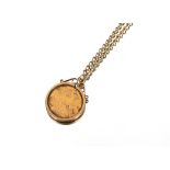 A 1912 sovereign in 9 carat gold mount, hung to a yellow metal chain, approx. 17gms total